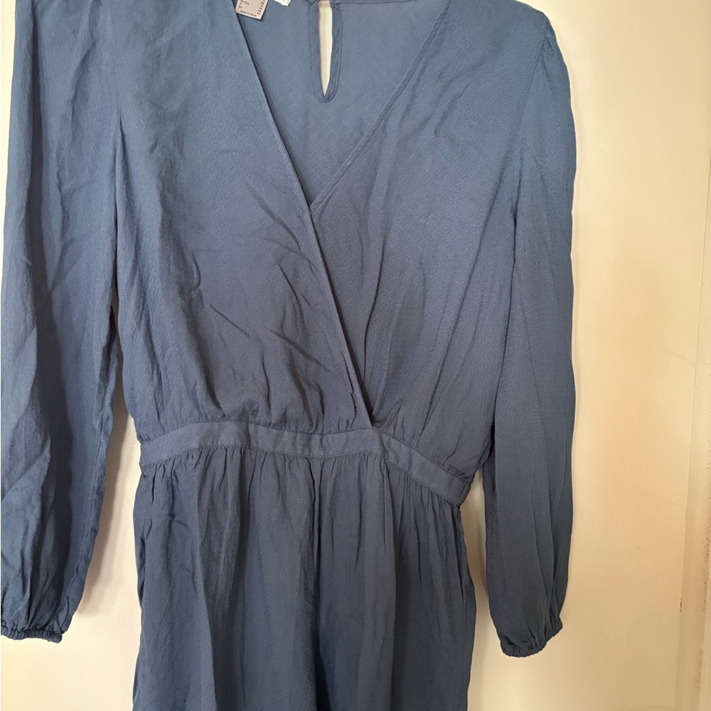 Blue Long Sleeve Wrap Dress